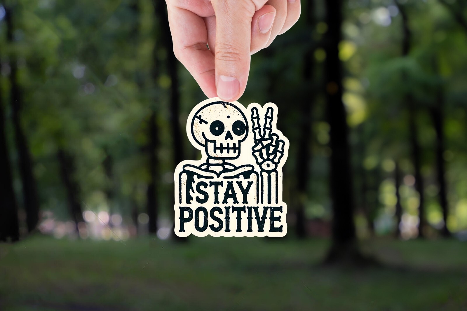 Stay positive sticker, Skeleton, Positivity reminder, Waterproof, Positive vibe,