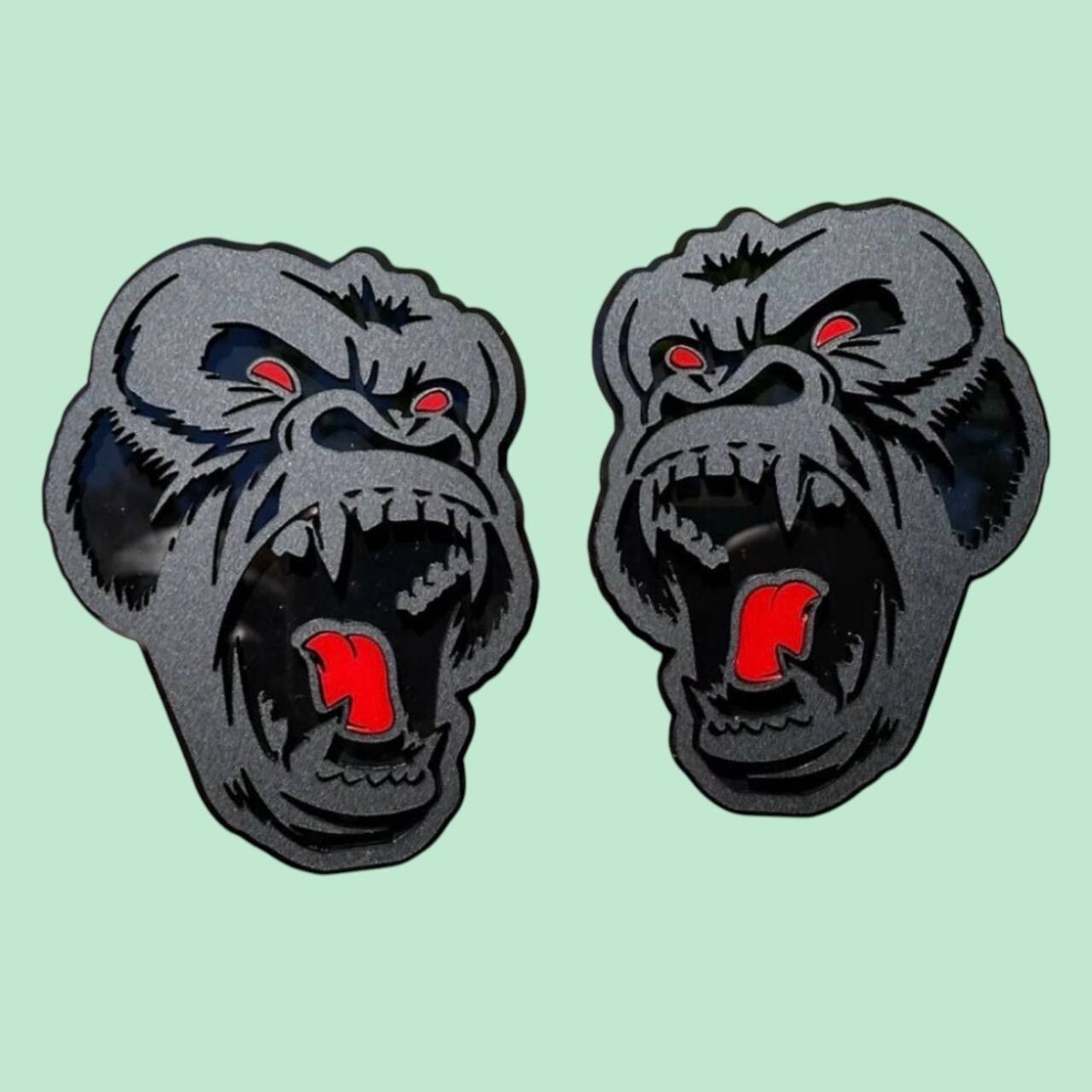Angry Gorilla Red Eye Car Truck Emblem Badge Matte Black on Black Custom PK of 2