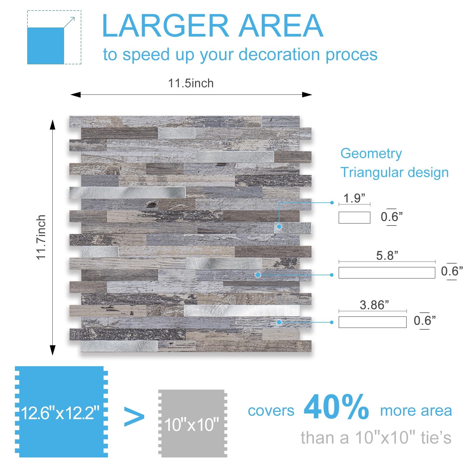 10-Peel and Stick Backsplash, Distressed Wood with Metal Silver Adhesive Wall…