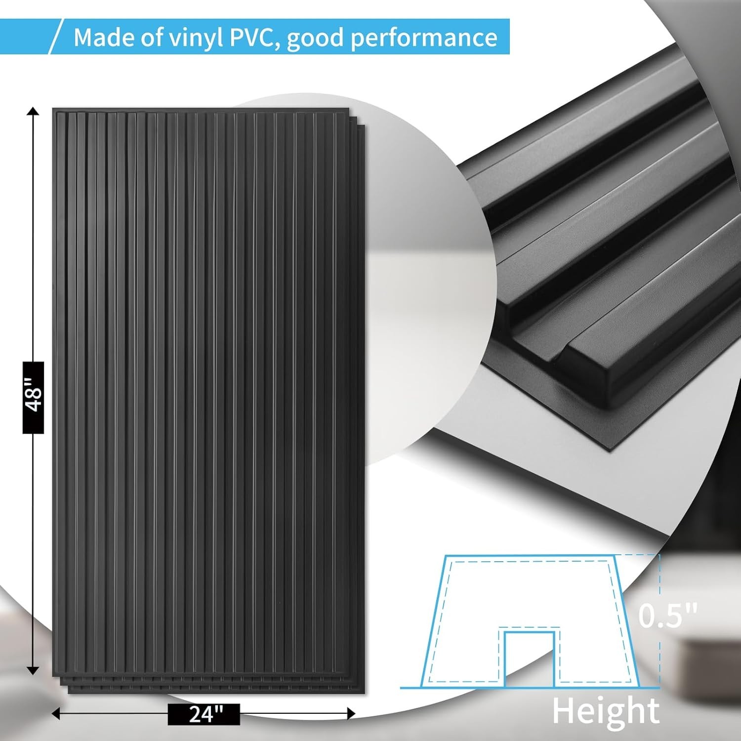 Elegant 12-Pack Black PVC Ceiling & Wall Panels, 24×48 in., Easy Install