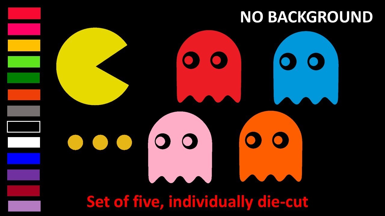 PAC MAN GHOST, SET OF FIVE, DOTS INCLUDED Decal Sticker for Car, Laptop