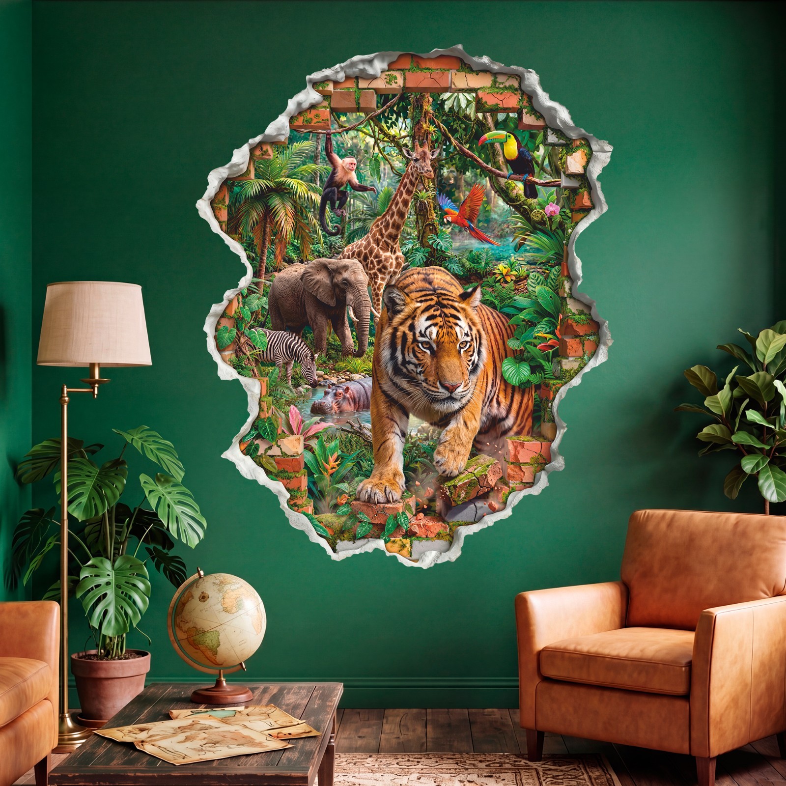 Safari Jungle Wall Decal: Wild Animals Wall Sticker, Wall Tattoo, Peel and Stick
