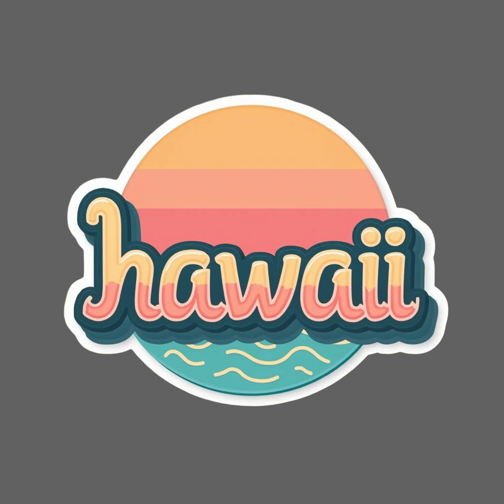 Hawaii Sticker Vinyl Decal Retro Sunset Waves Tropical Island Travel
