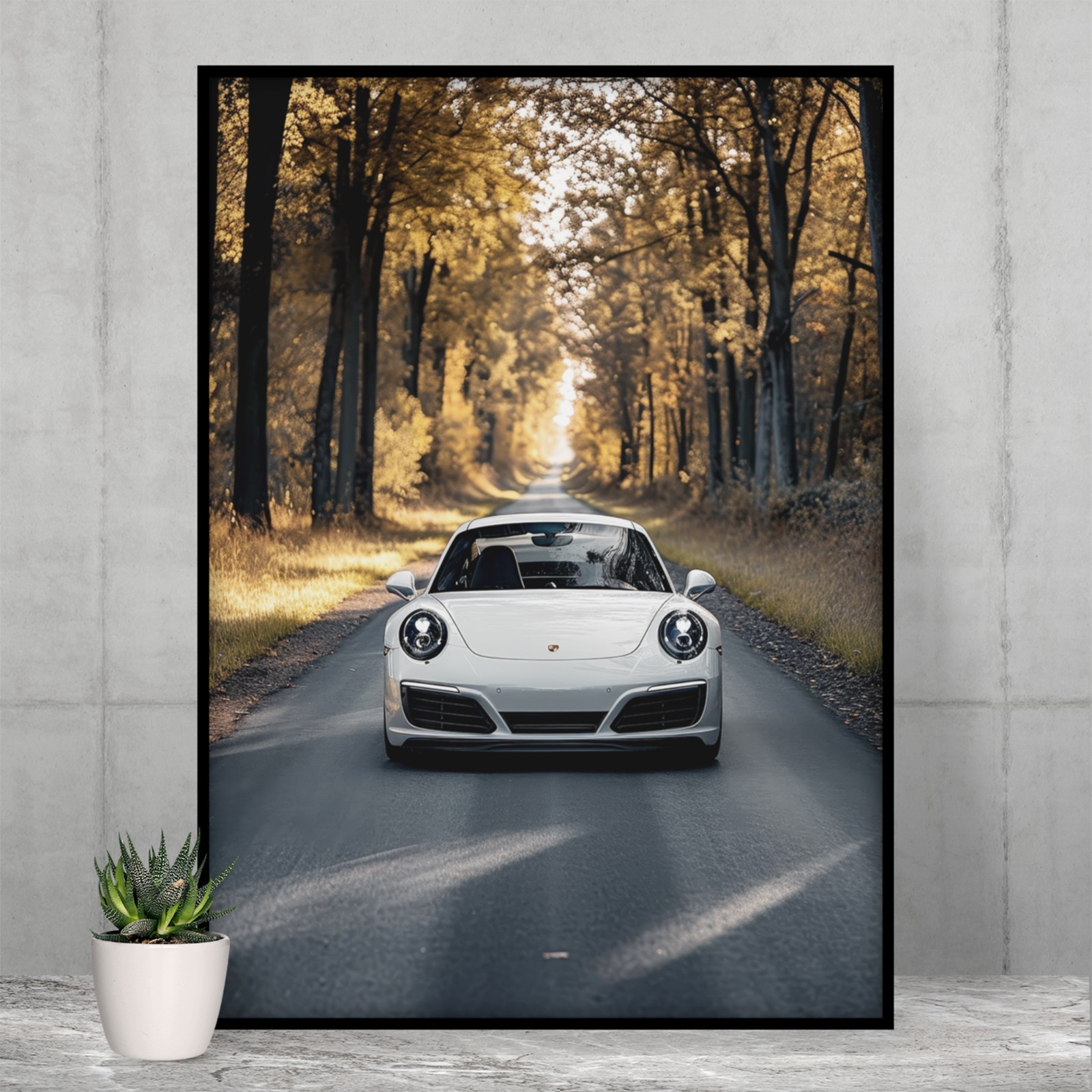Porsche 911 Targa Canvas Wall Art, White Porsche Poster Print, Classic Car Print