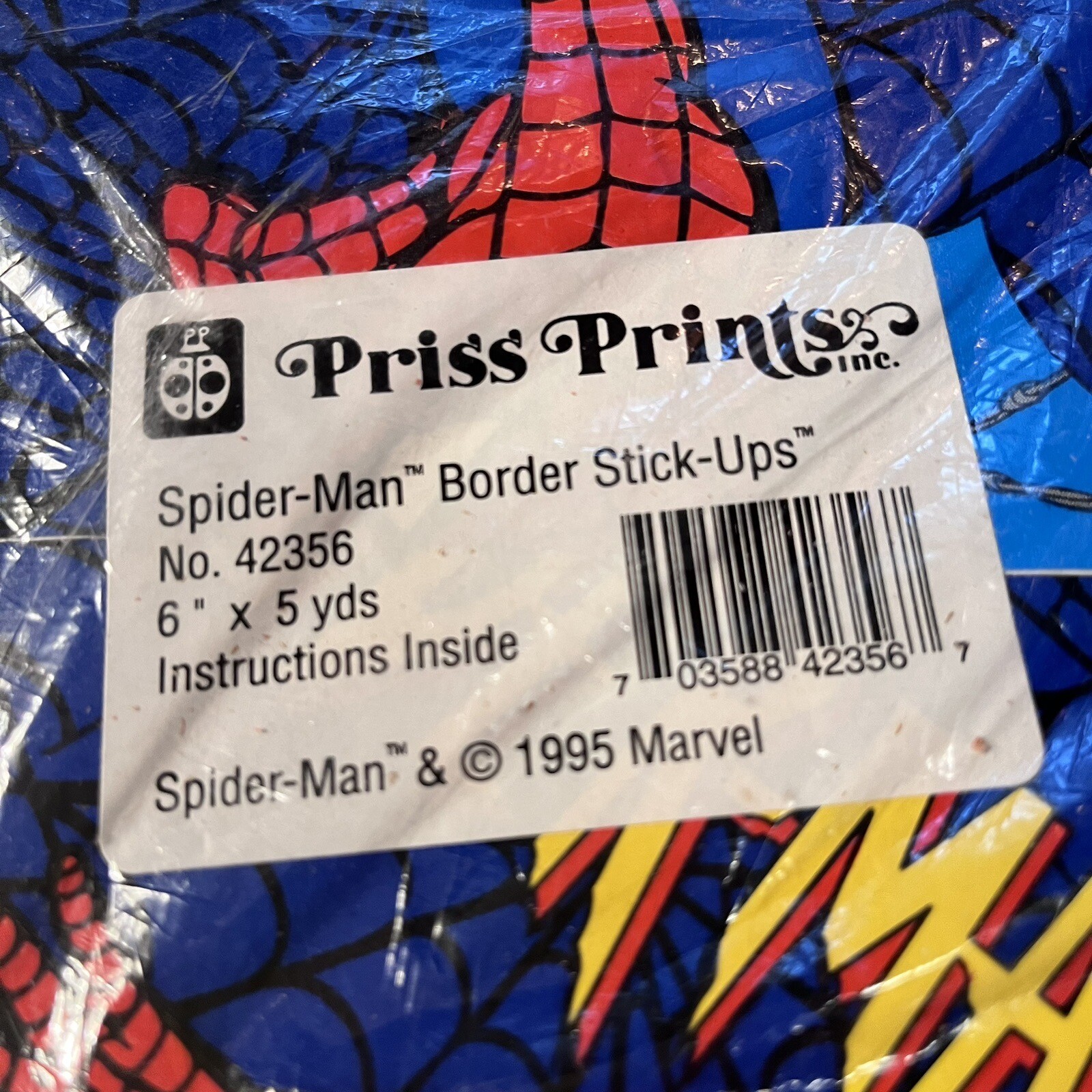 RARE! Lot/2 Spiderman Marvel Border Stick-Ups 1995 Priss Prints 6 in x 5 yards