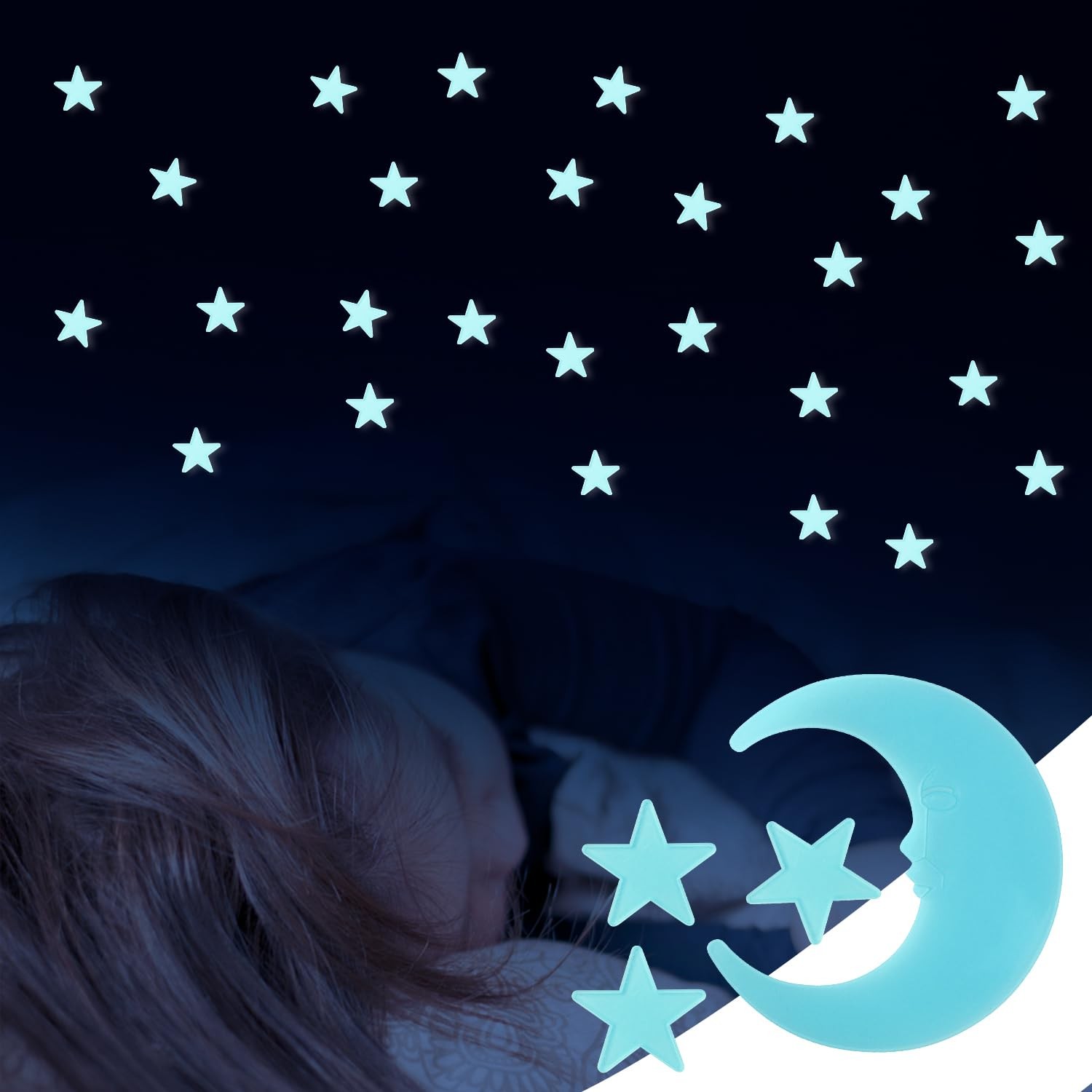 Blue 3D Plastic Fluorescent Glow in the Dark Luminous Stars for Ceiling Decor