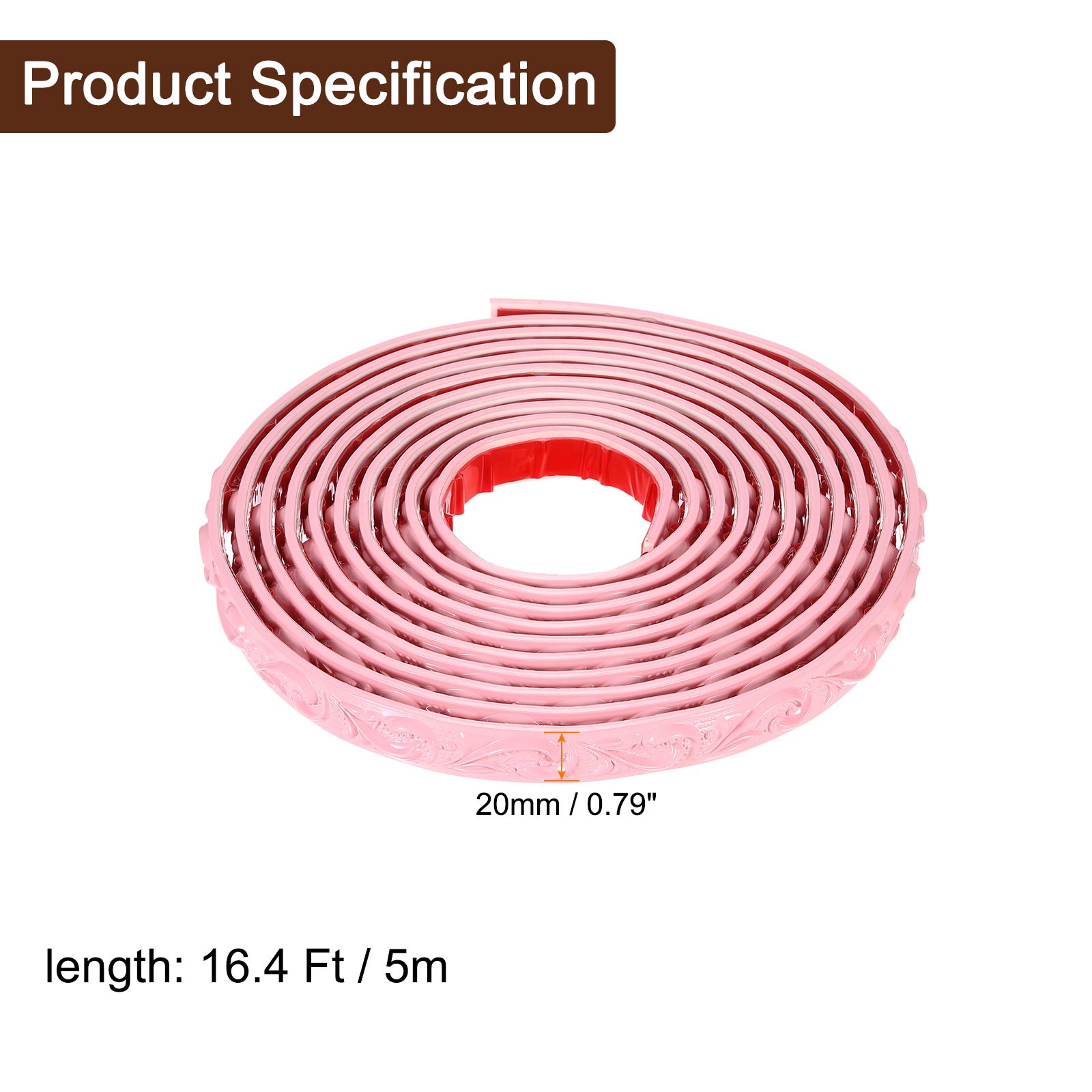 Flexible Wall Trim Molding Trim 16.4Ft x 0.79Inch Self Adhesive, Wave Pink