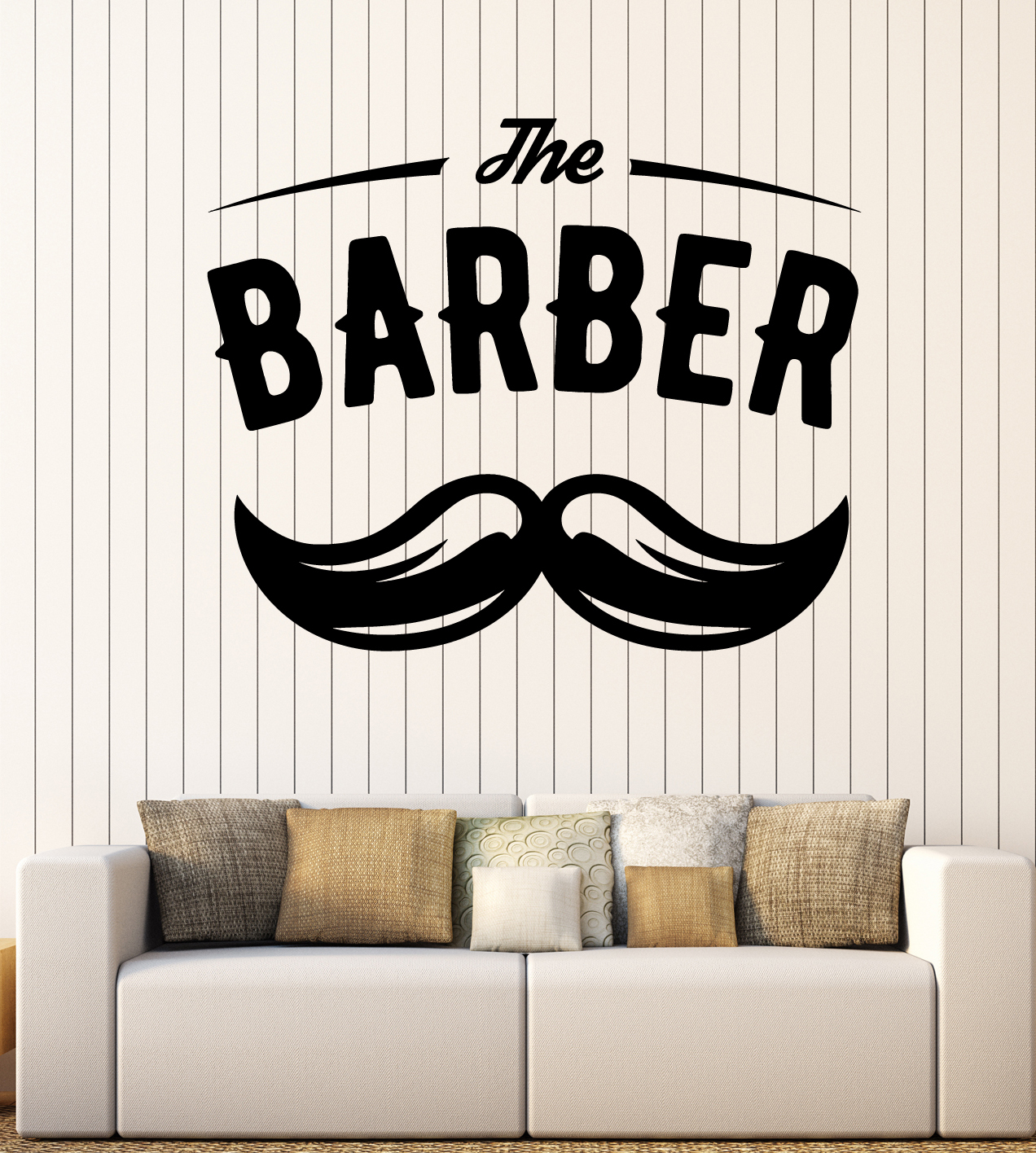 Wall Vinyl Decal Barber Shop Salon Moustache Haircut Scissors Hall Decor (z4743)