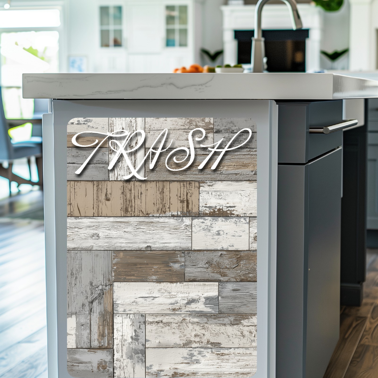 Rustic Shiplap Trash Can Fabric Decal Protective Wall Guard Sticker Kitchen