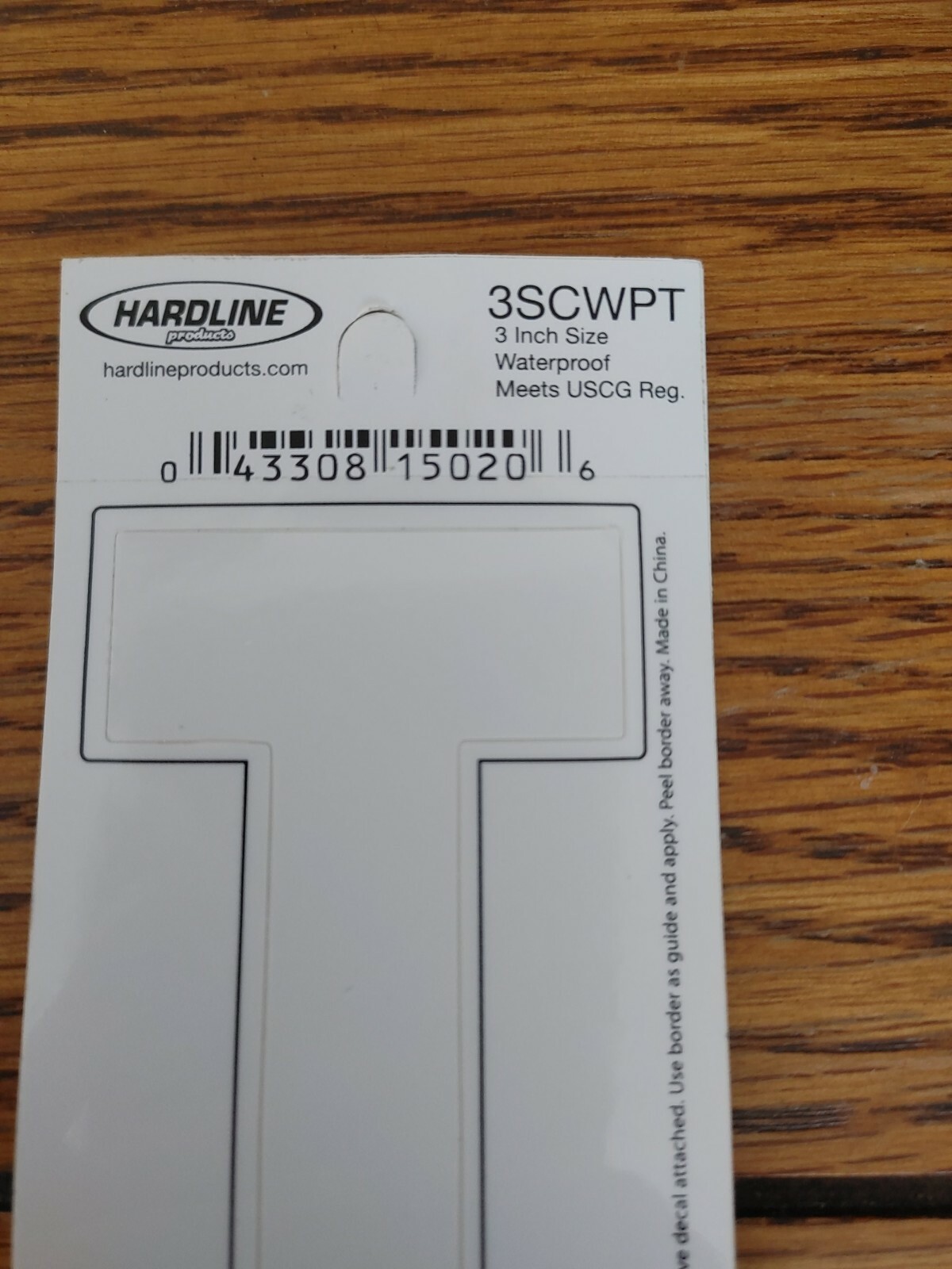 Hardline Self Adhesive Letter T Glossy White 3" Super Stick, Waterproof. 3SCWPT