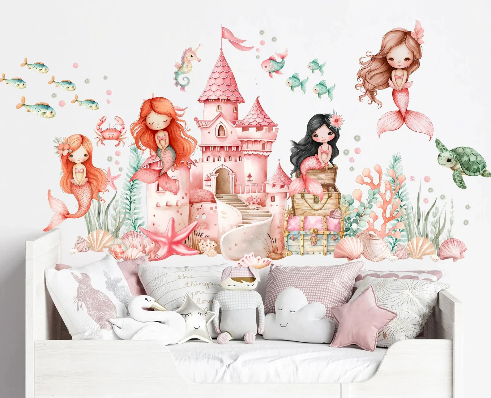 Watercolor Castle Mermaid Princess Wall Decal – Girls' Room Decor – BR461