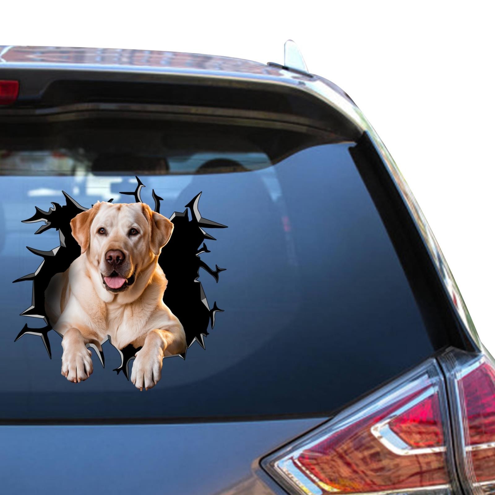 Yellow Lab Dog Car Window Decal Labrador Retriever Cracked Glass 3D Sticker