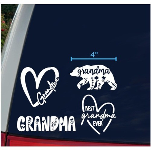 Grandma Vinyl Decal Stickers ~5 In White Heart Bear Best Grandma Ever 4 Pack NEW