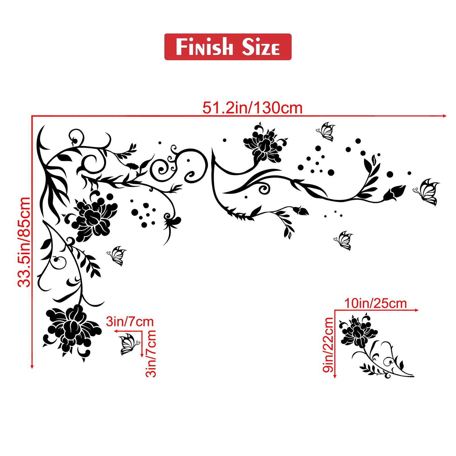 Black Vines Wall Decals Flowers Wall Stickers Twigs Vine Wall Decal DIY Remov…