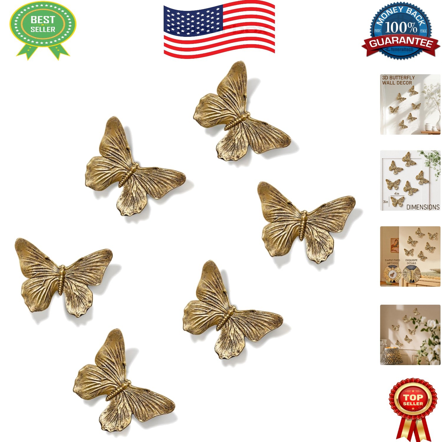 Handcrafted Antique Copper Butterfly Wall Sculptures – Lightweight and Charming