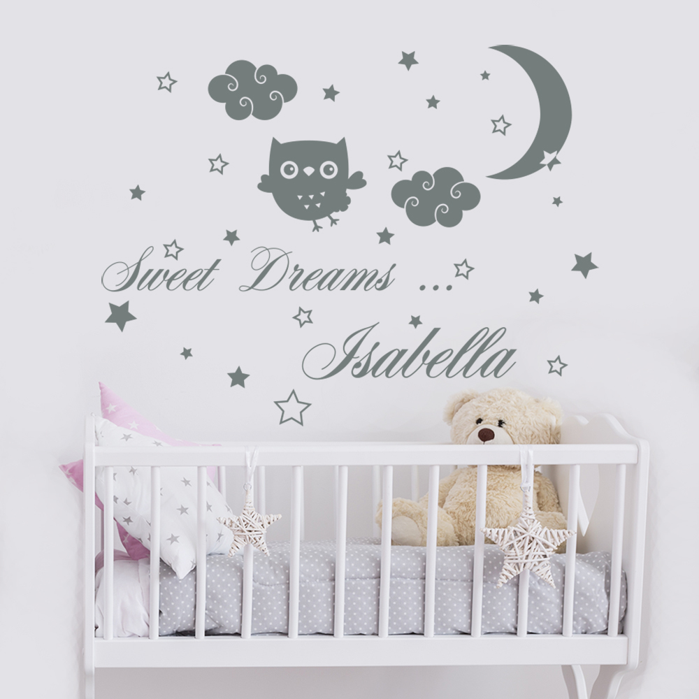 Girl Name Wall Decal Owl Decal Sweet Dreams Sticker Nursery Decor Vinyl Art 156