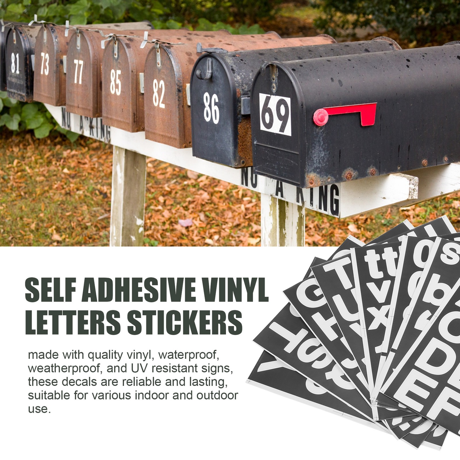 8 Sheets Self-Adhesive Vinyl Letters Numbers Kit, Mailbox Numbers Sticker6649