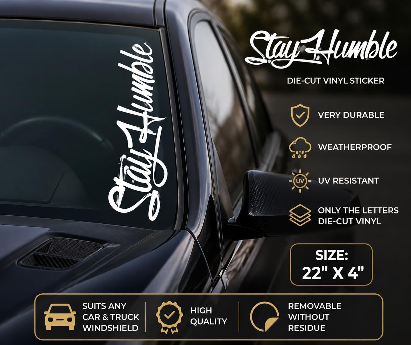 Stay Humble USA Car Sticker Decal, Truck, Windshield Banner Sticker, 22 x 4 I…