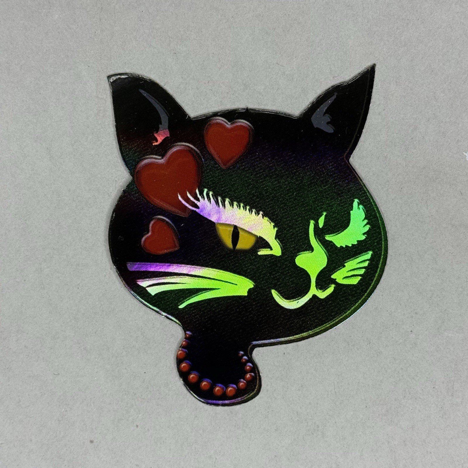 Vintage Winking Cat Vending Stickers 2001 Prism Foil Y2K