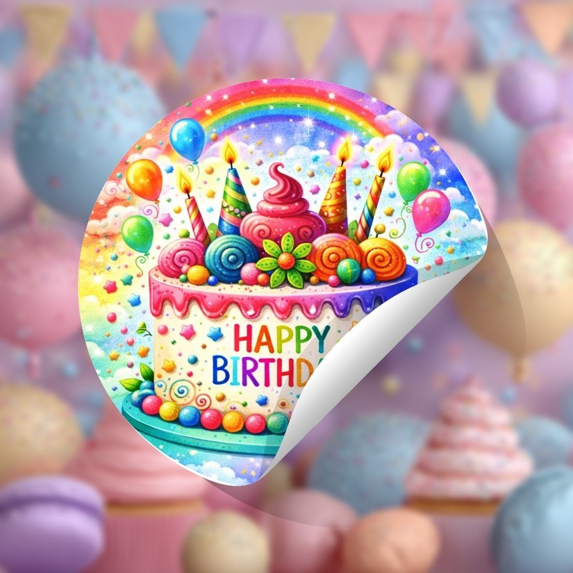 Happy Birthday Round Dot Stickers Set, 1.2" & 1.5"