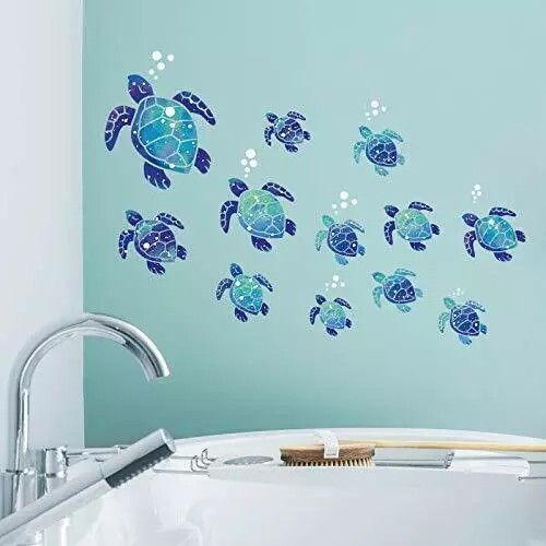 12 Pieces Sea Turtle Wall Decals Turtle Vinyl Stickers Underwater Ocean Decals