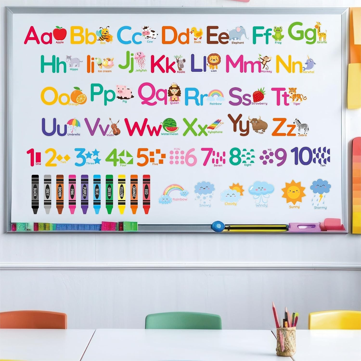 Educational Wall Decals for Kids Animal Alphabet Numbers Colors Classroom Decor
