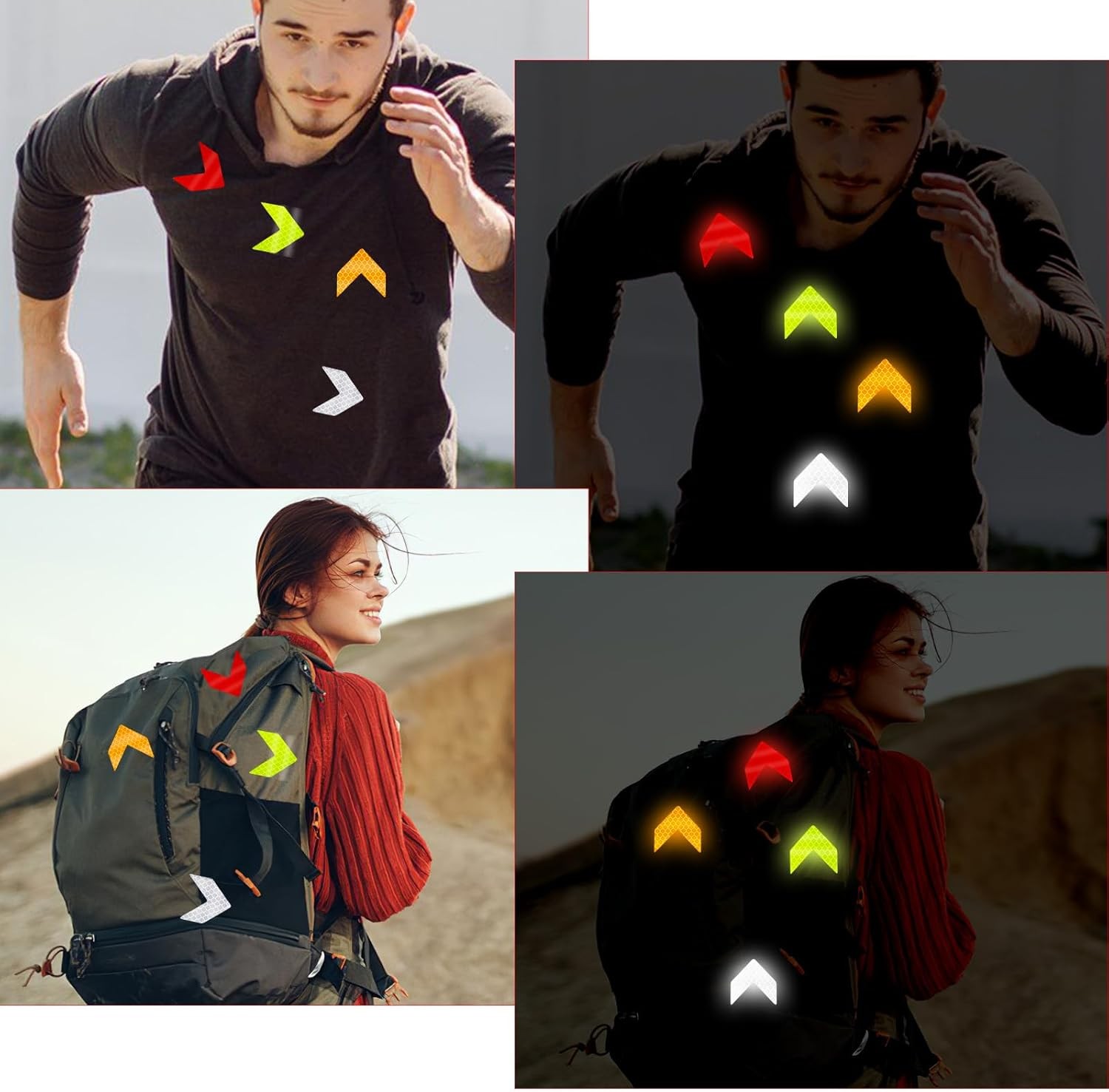 48PCS Reflective Stickers – High-Visibility Arrow Safety Stickers for Helmet, Ma
