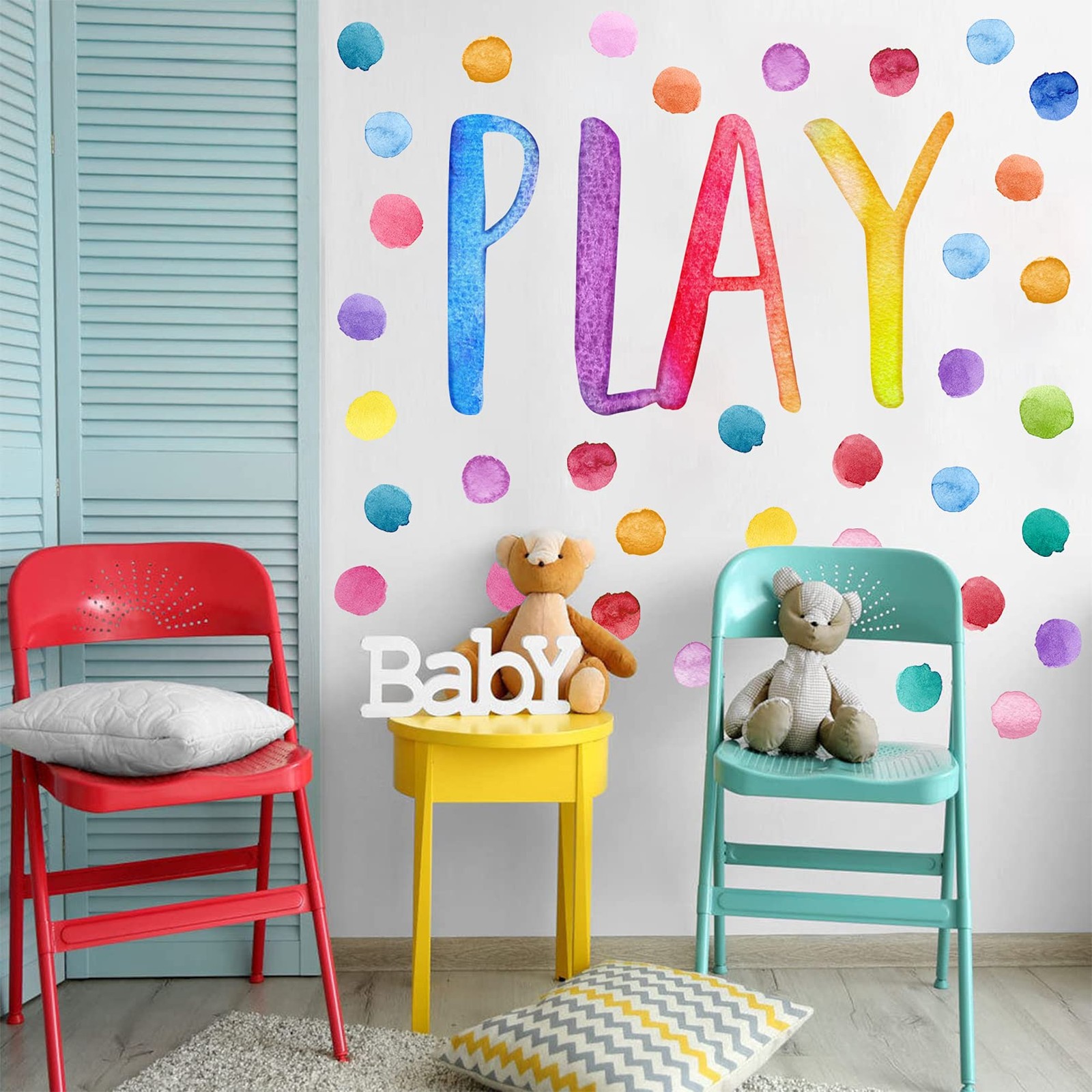 Playroom Polka Dots Wall Decals Stickers, Play Sign Peel and Stick Neutral Nu…