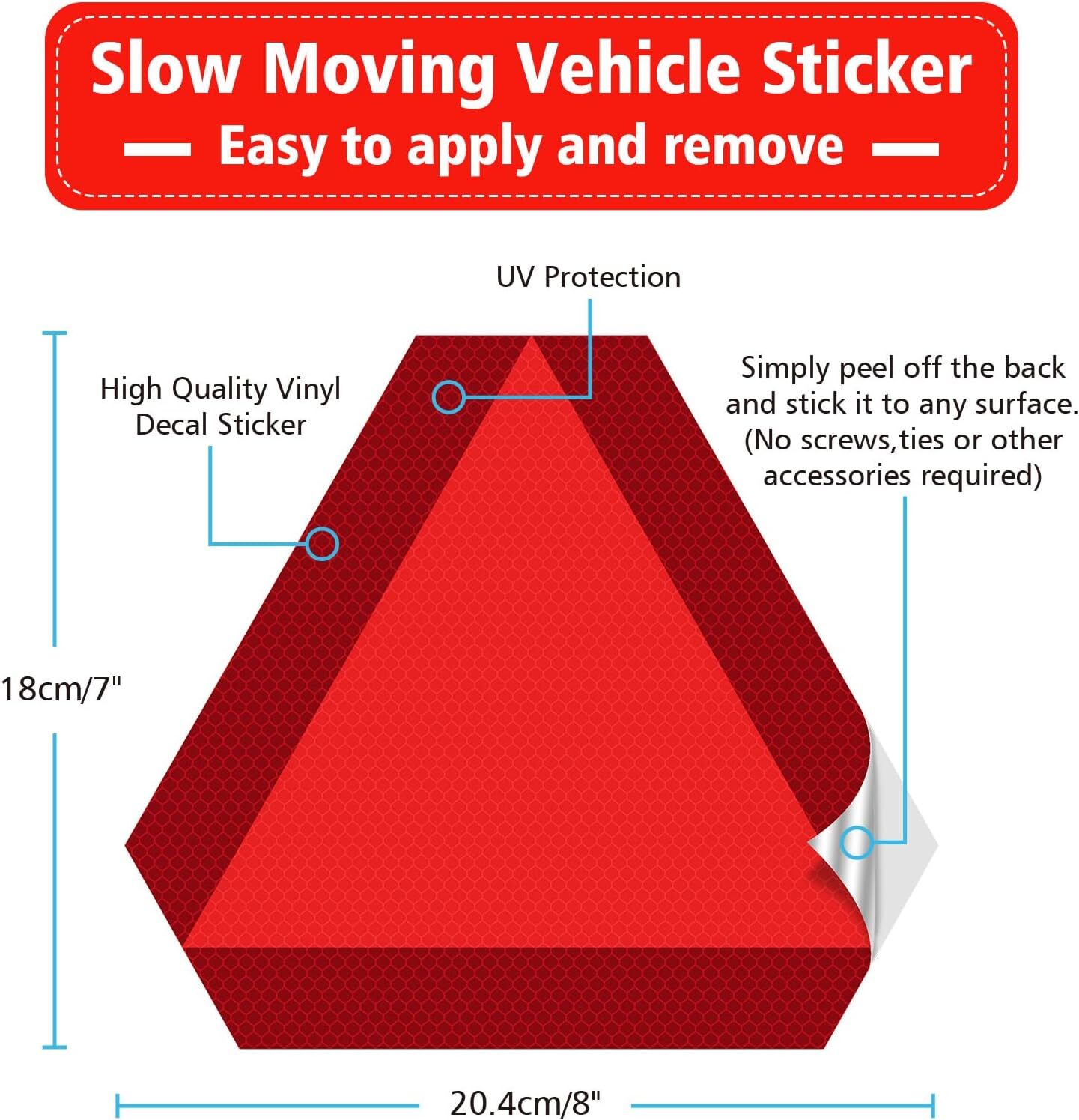 2 Pack Slow Moving Vehicle Triangle Sticker,8 X 7 Inch Diamond Grade Reflective