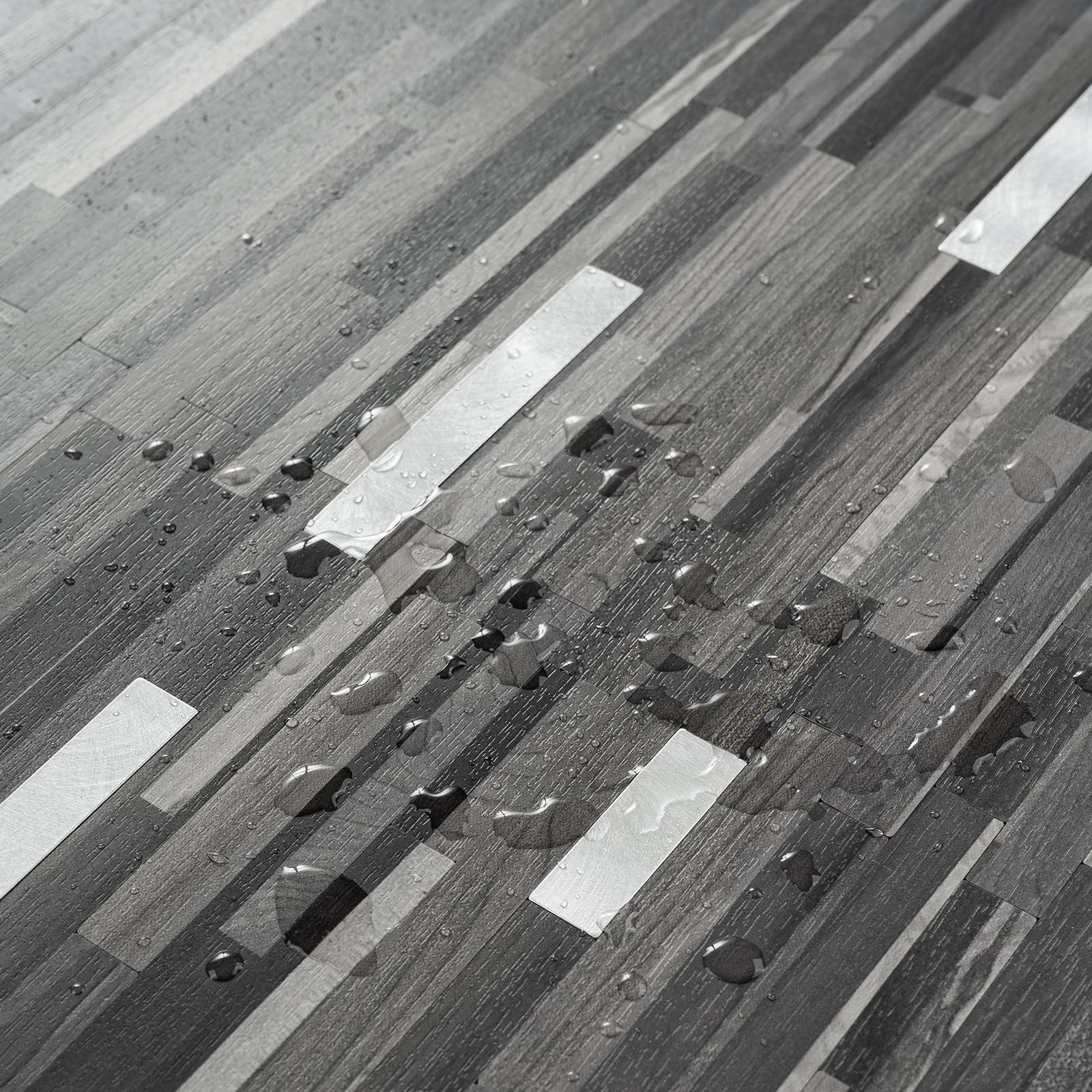 StyloVue 20 Sheets Peel 12 inch x 5.9 inch, Black Grey Wood With Metal Silver