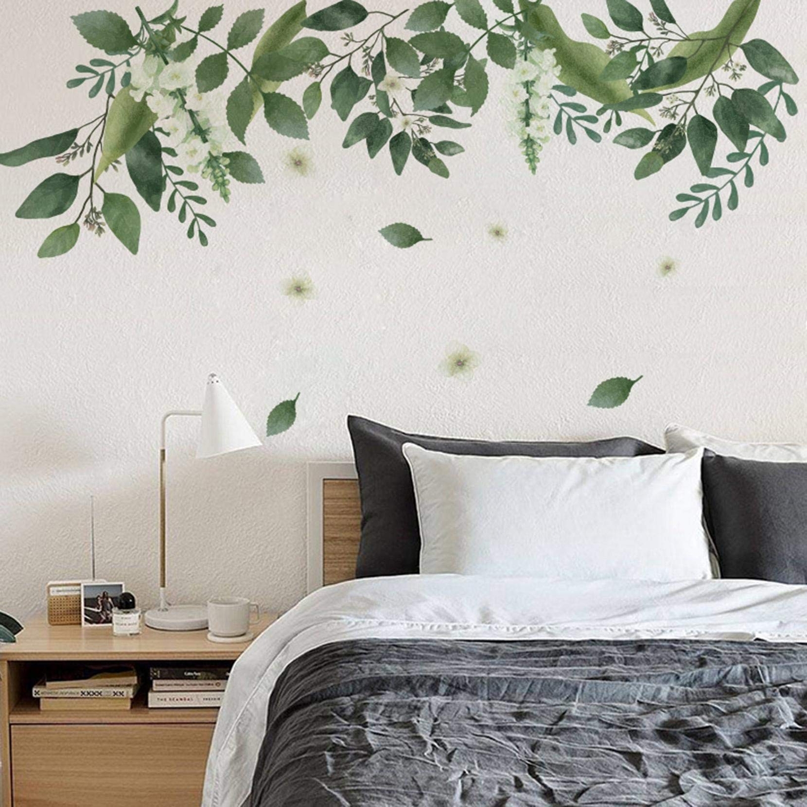Green Hanging Leaf Wall Decals, Removable Fresh Plant Leaves Flower Vines Wal…