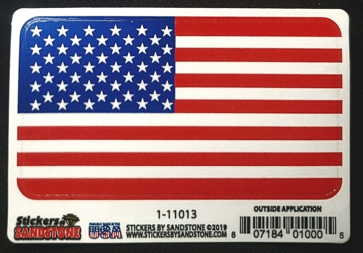 AMERICAN FLAG STICKER "UNITED STATES OF AMERICA" 3 1/4 X 1 3/4" GLOSSY