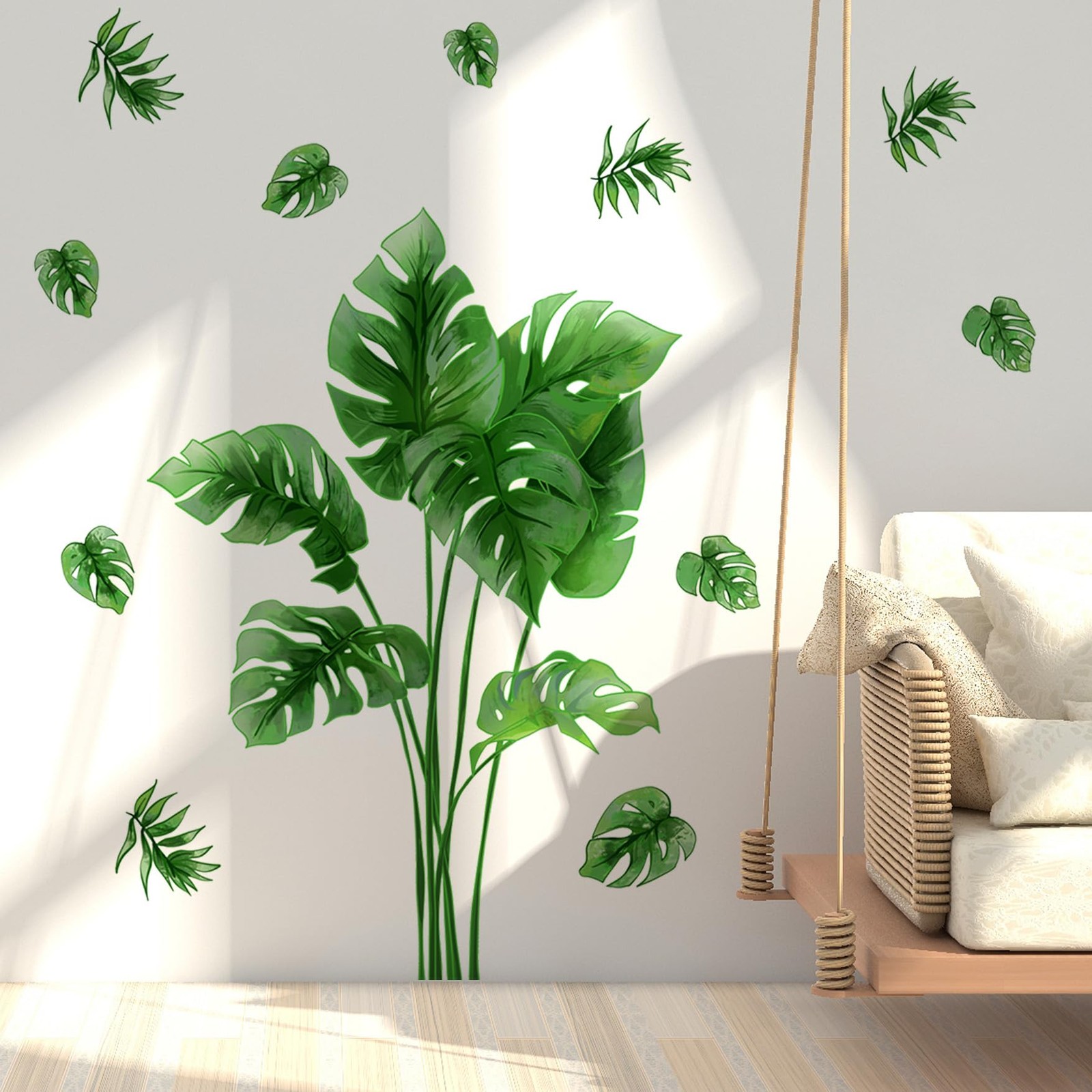 Palm Leaf Wall Decal Green Tropical Monstera Plant Leaves Wall Stickers Livin…