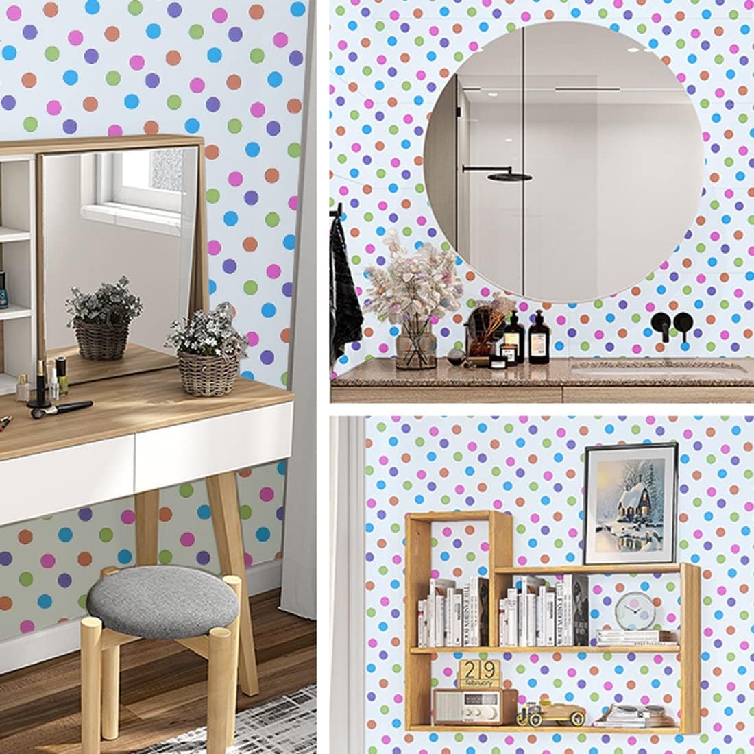 Colorful Dots Contact Paper Peel and Stick Polka Dot Wallpaper 17.7" x 117" Deco