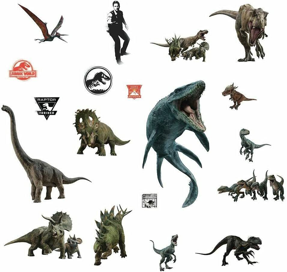 RoomMates RMK3798SCS JURASSIC WORLD Removable & Repositionable Wall Decals 19pc