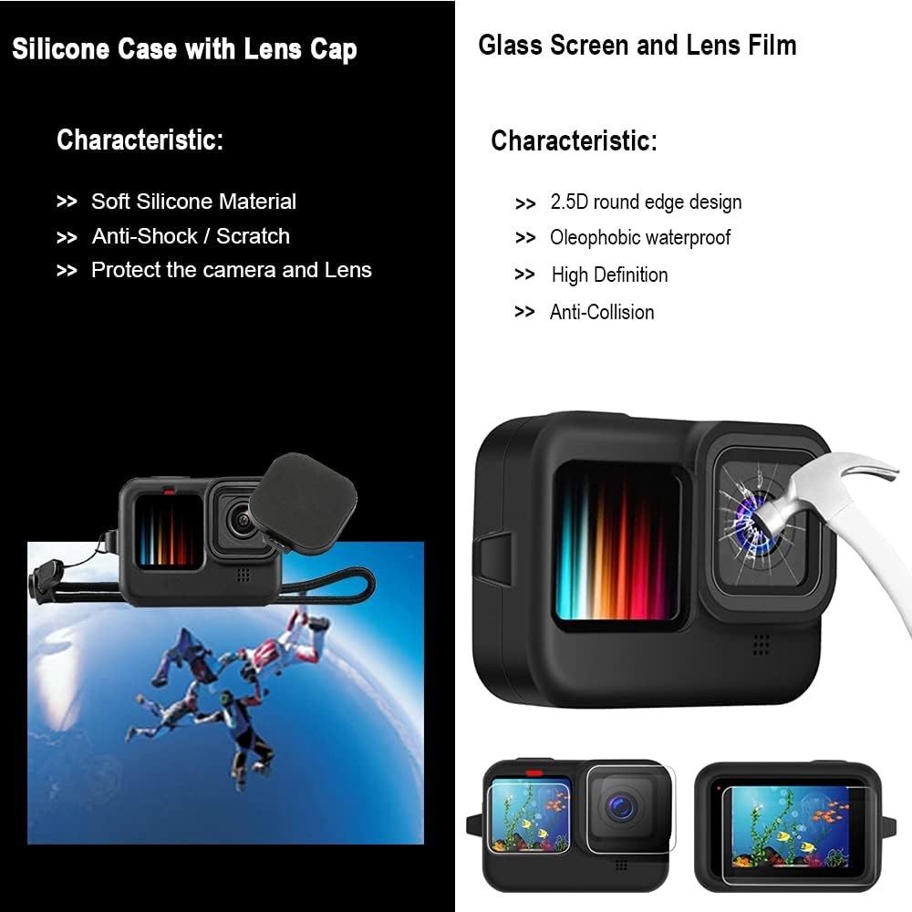 GoPro Hero 13 12 11 10 9 Accessories Kit: Waterproof Case, Screen Protector