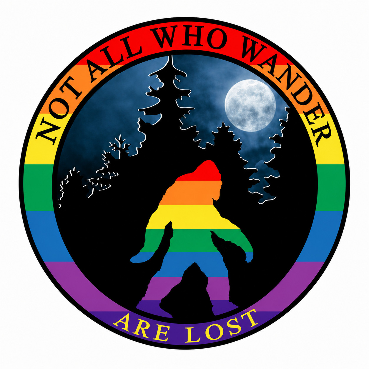 Pride Sticker Vinyl Decal Rainbow Bigfoot Sasquatch LGBTQ Equality Hiking 6"