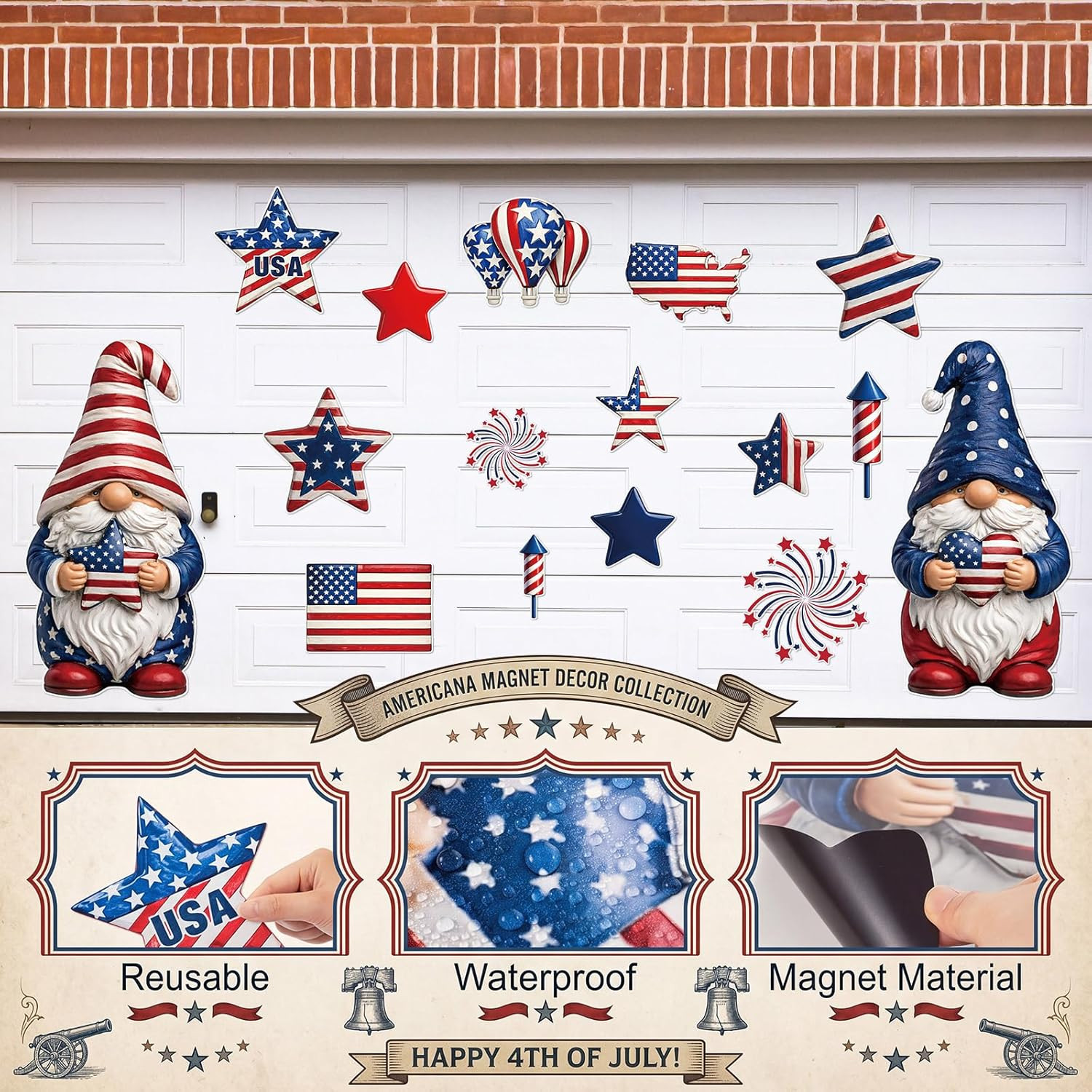 16 Pcs Patriotic Garage Decoration Magnet Sticker – 4Th of July Red White Blue 2