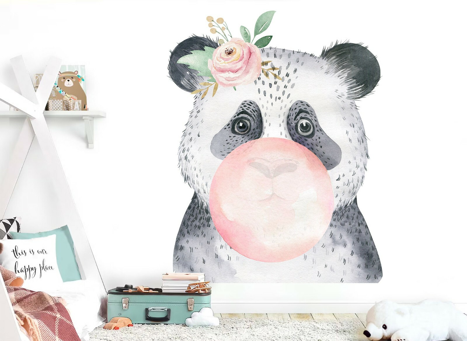 Baby Animal Head Giraffe Koala Raccoon Panda Peel And Stick Decal Wall Stickers