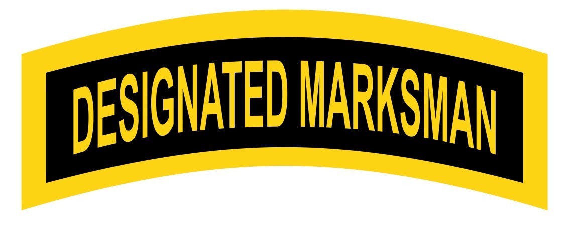 DESIGNATED MARKSMAN Tab Car Vinyl Window Decal/Sticker 4.0"W x 1.5"H