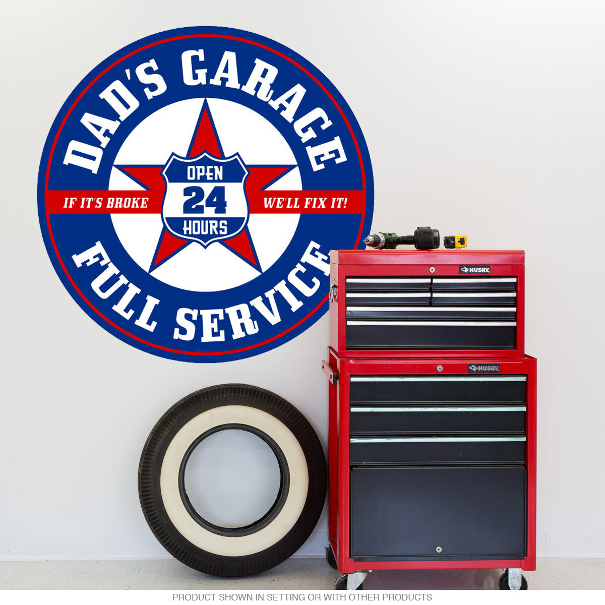 Dads Garage Service Wall Decal Blue Red – Gas Station Decor