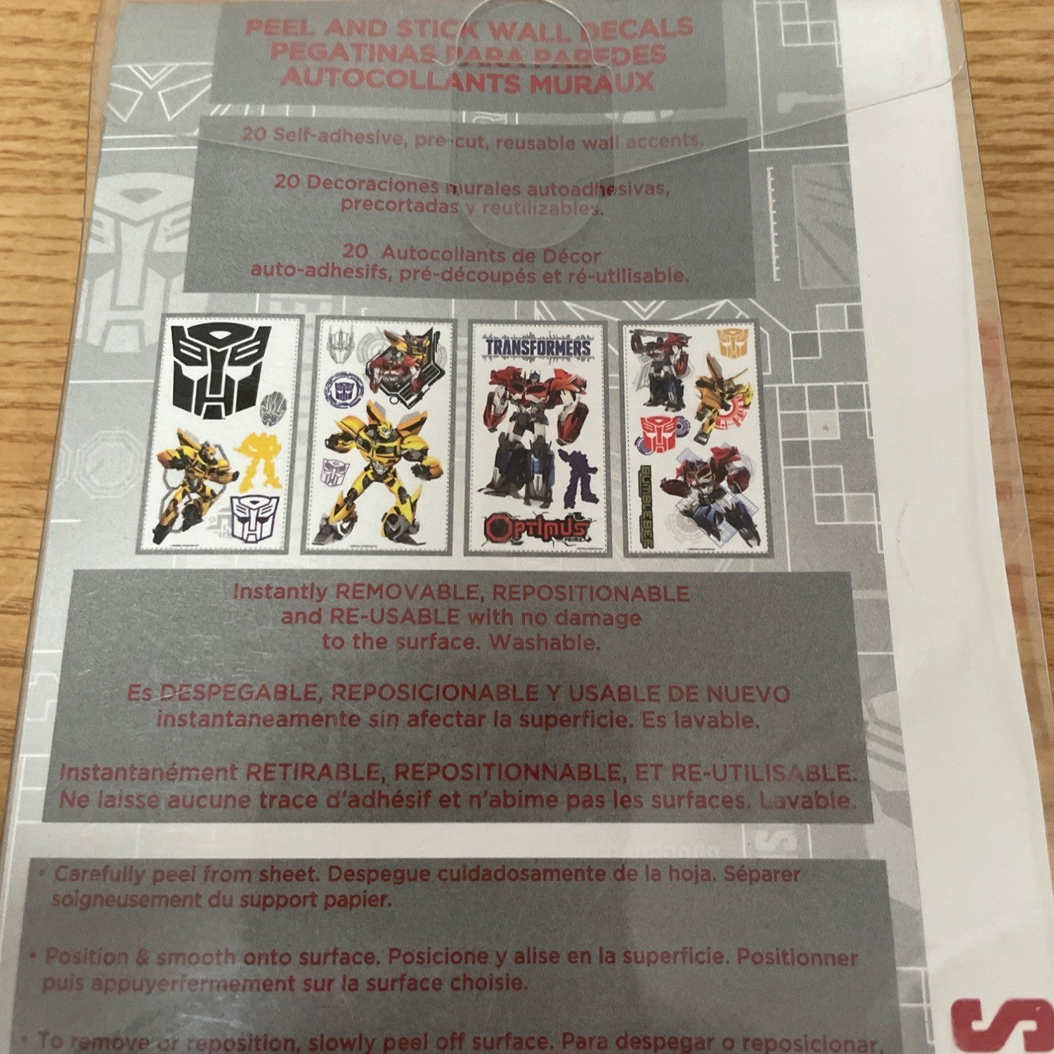 Hasbro Transformers Peel Stick Wall Decals 20 Self-Adhesive Removable Reusable
