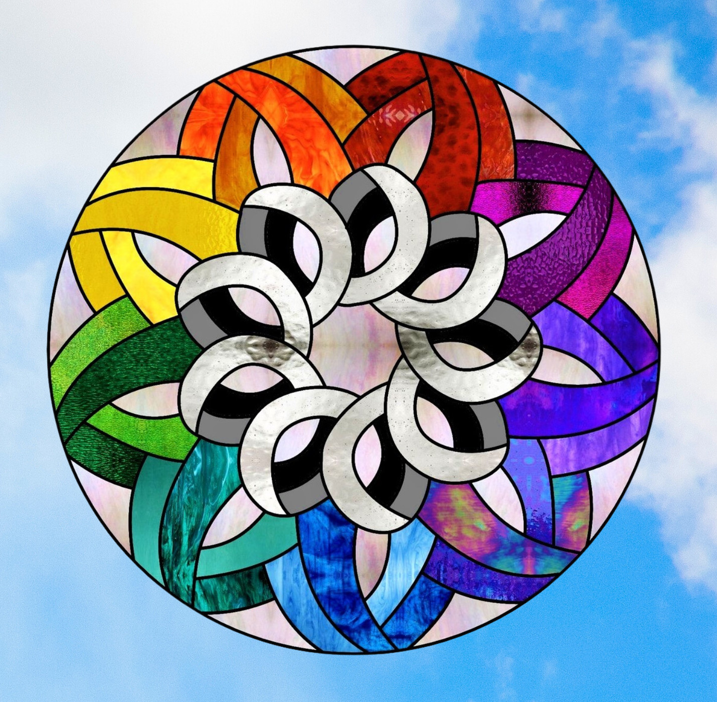 Colorful Geometric Rainbow Faux Stained-Glass WINDOW CLING Size 8" Round Vinyl