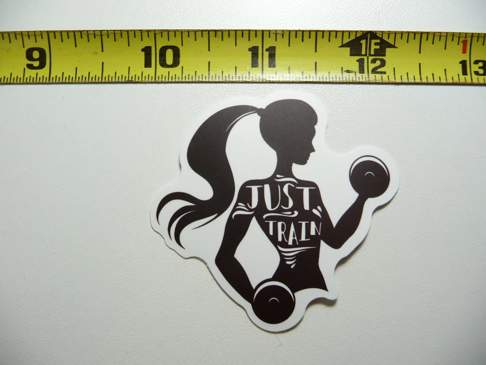 JUST TRAIN WOMAN GIRL WEIGHTS SMALL STICKER DECAL GYM WEIGHTLIFTING EXERCISE