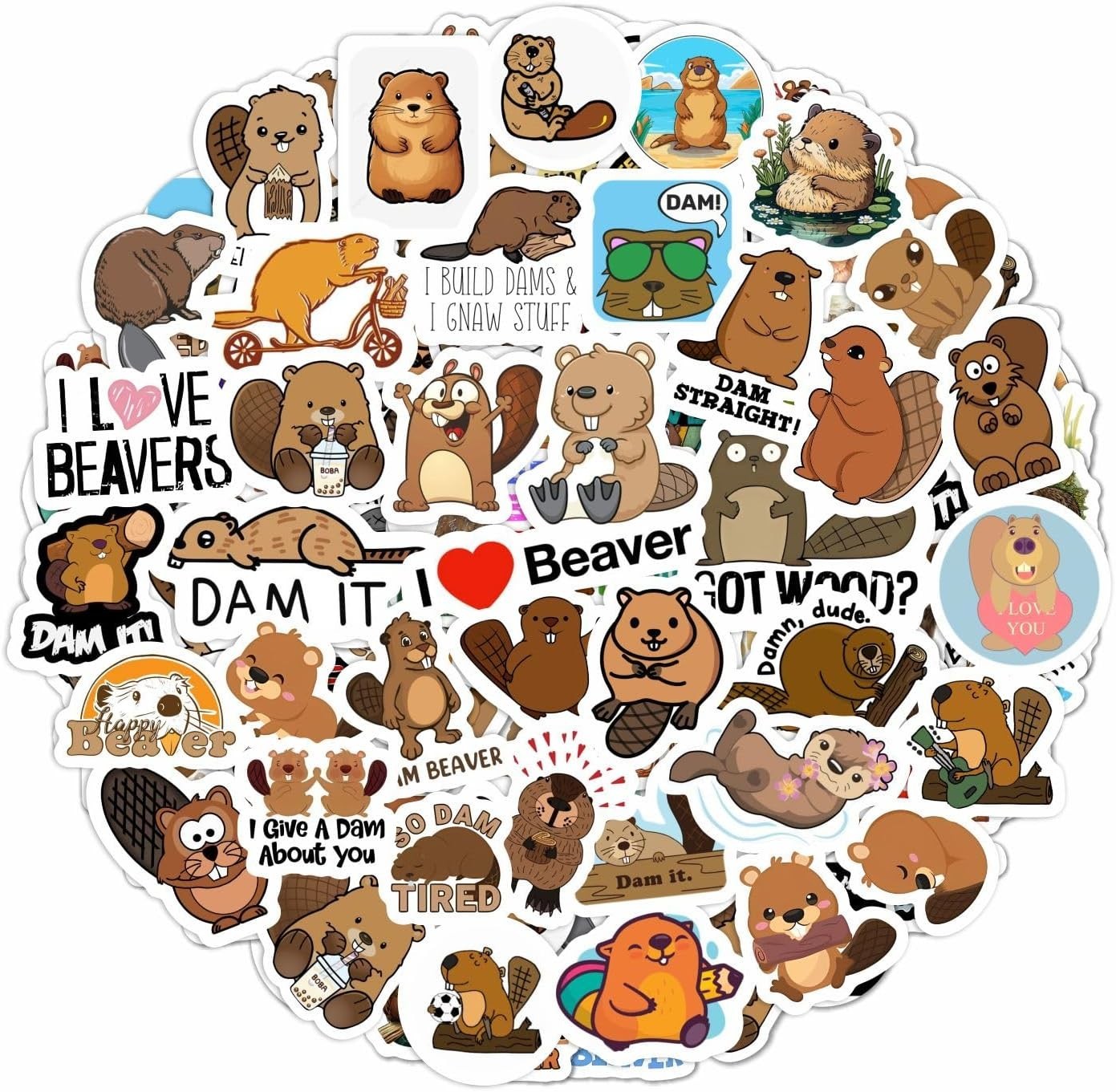 BulbaCraft Beaver Stickers for Water Bottle Laptop Nature Party Supplies PKG027