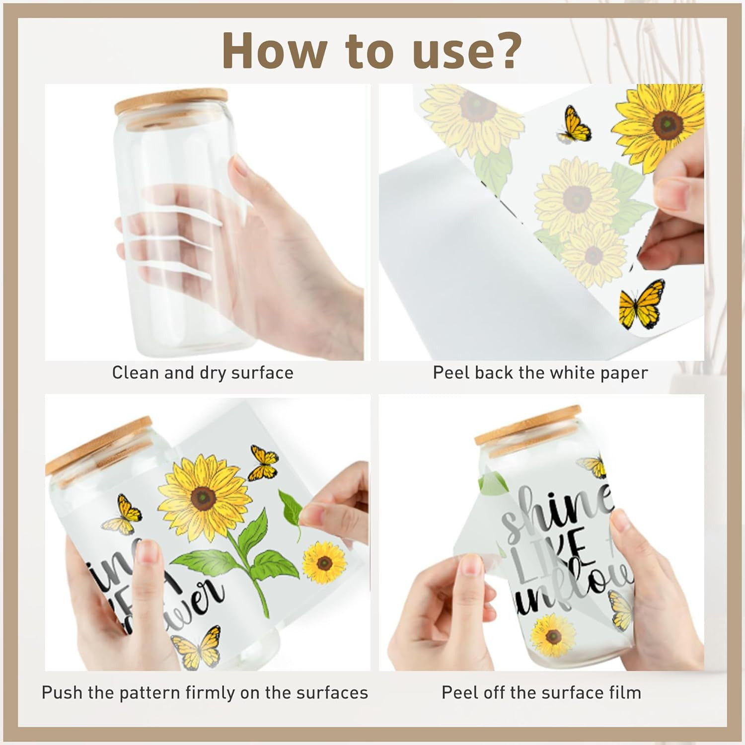 UV DTF Cup Wraps Sticker – 8 Sheets Sunflower UV DTF for 16 OZ Glass, Sunflower,