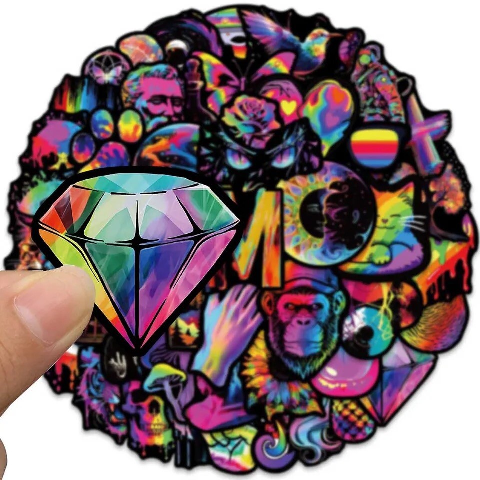 Rainbow Tie Dye Stickers 50pk Trippie Hippie Graphics Stickers Random Mixed