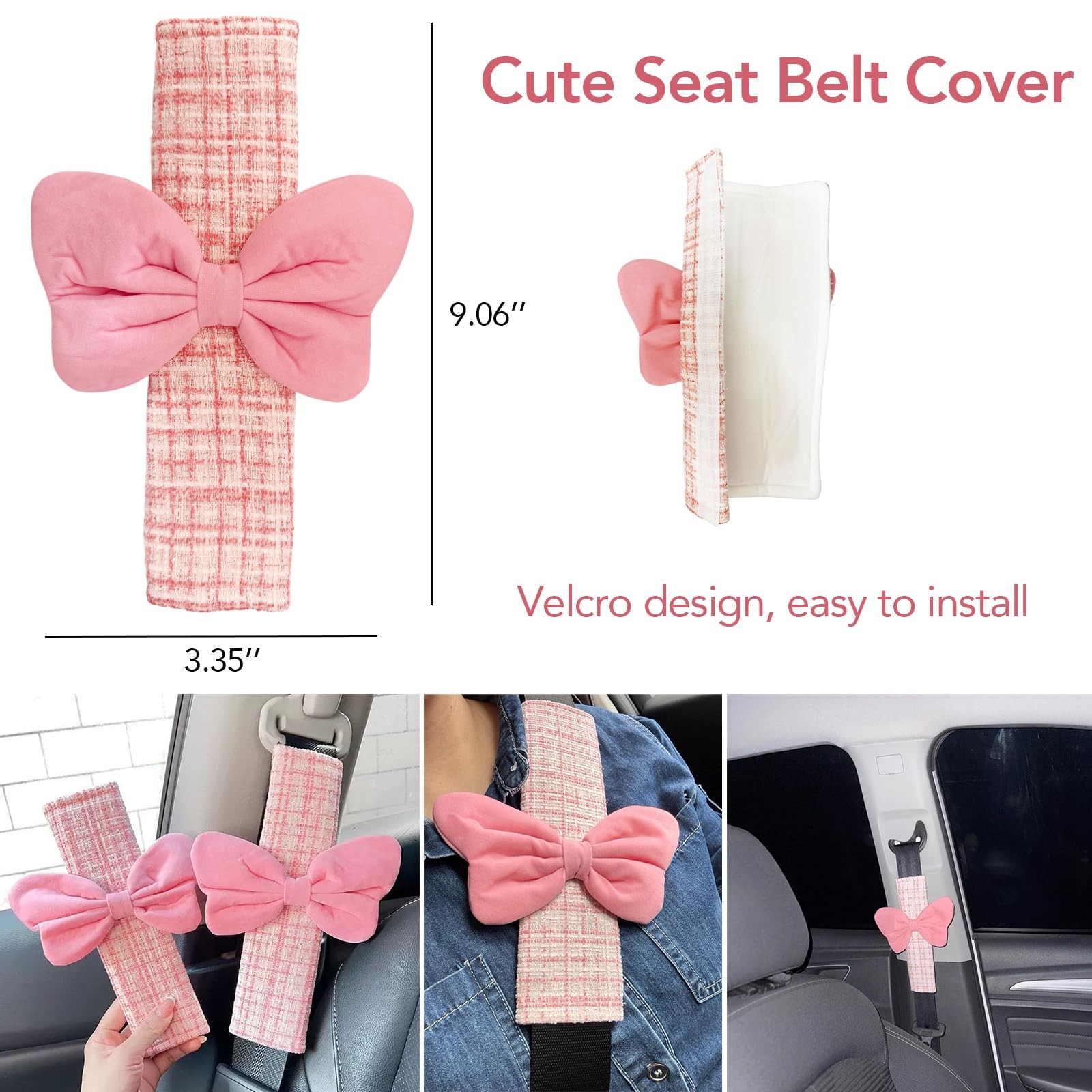 5PCS Pink Bow Car Accessories Set for Women, Cute Adhesive Pink Bow for Exter…