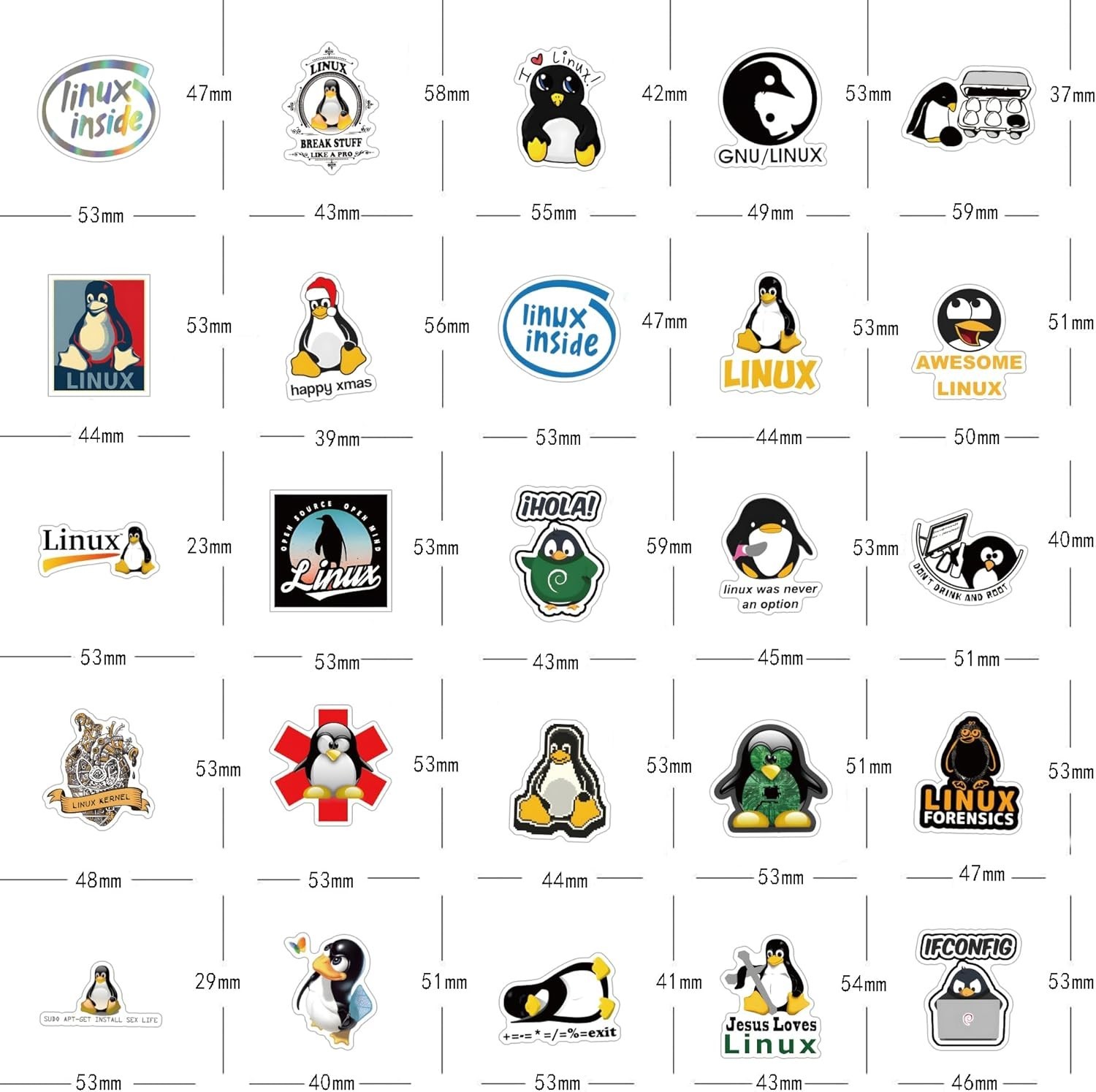 Linux Stickers 62pcs Work Decals Aesthetic Waterproof Vinyl Pack Stickers Bottle