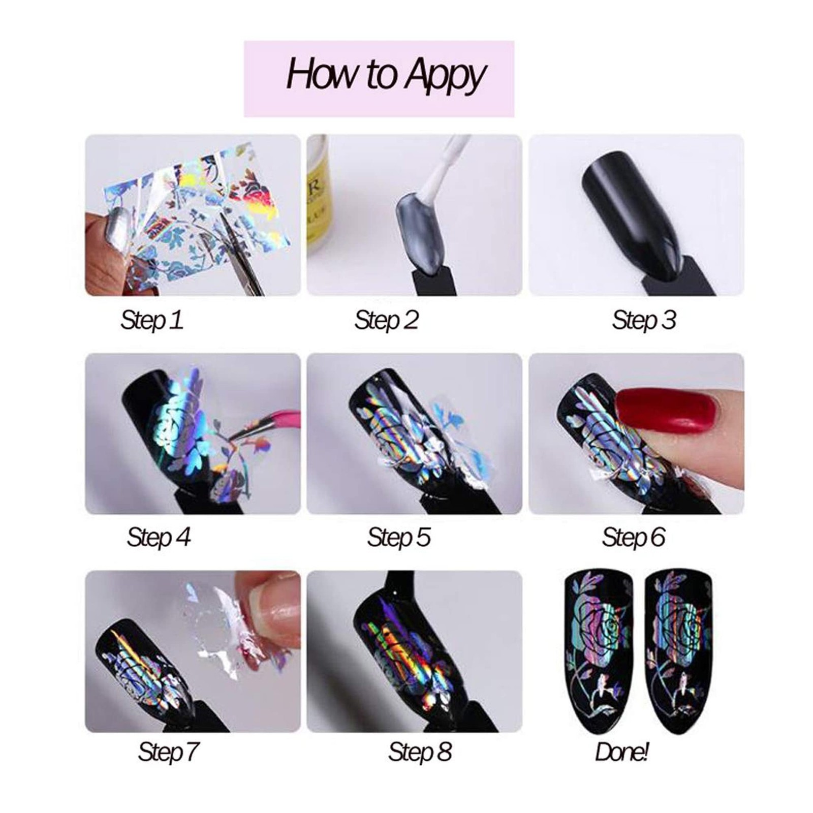AddFavor 30 Roll Nail Foil Transfer Sheets Holographic Colorful Multicolor